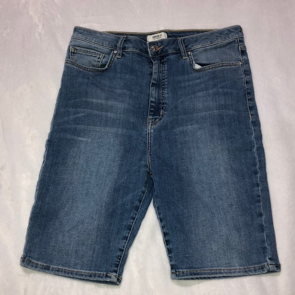 Forever 21 Denim Bermuda Shorts High Rise Stretch Blue Jean Shorts